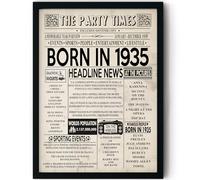 Stuff4 91st Birthday Poster Framed, Born In 1935 Newspaper