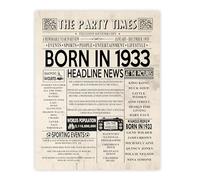 Stuff4 92nd Birthday Poster Unframed - Born In 1933 Newspaper - Happy 92nd Birthday Gifts for Men Women Vintage Retro Back In 1933, 8x10 Inch Ninety-Two Ninety-Second Bday Party Decor Decoration
