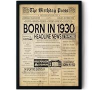 Stuff4 96th Birthday Poster Framed, Born In 1930 Vintage Newspaper