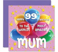 Stuff4 99th Mum Birthday Card - World's Most Amazing Mum - Happy 99th Birthday Card from Daughter Son, 145mm Age 99 Greeting Cards for Mother Mom