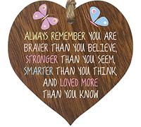 Stuff4 Always Remember You Are Braver Hanging Wooden Heart Sign Plaque, Friendship Gifts for Women, Ladies Bestfriend Birthday Gift, Positive Inspirational Gifts, Best Friend Cheer Up Gifts for Girls