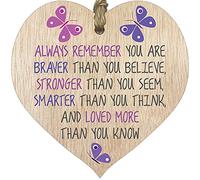 Always Remember You Are Braver Hanging Wooden Heart Sign Plaque, Friendship Gifts for Women, Ladies Bestfriend Birthday Gift, Positive Inspirational Gifts, Best Friend Cheer Up Gifts for Girls