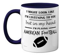 Stuff4 American Football Gifts - in My Head Mug - Funny Gift for American Football Lover Men Women - 11oz Premium Ceramic Dishwasher Safe Navy Blue Handle Mugs Novelty Cup