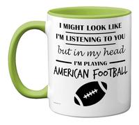 Stuff4 American Football Gifts - in My Head Mug - Funny Gift for American Football Lover Men Women - 11oz Premium Ceramic Dishwasher Safe Green Handle Mugs Novelty Cup
