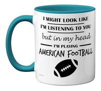Stuff4 American Football Gifts - in My Head Mug - Funny Gift for American Football Lover Men Women - 11oz Premium Ceramic Dishwasher Safe Light Blue Handle Mugs Novelty Cup