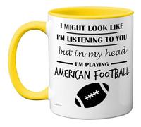 Stuff4 American Football Gifts - in My Head Mug - Funny Gift for American Football Lover Men Women - 11oz Premium Ceramic Dishwasher Safe Yellow Handle Mugs Novelty Cup