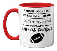 Stuff4 American Football Gifts - in My Head Mug - Funny Gift for American Football Lover Men Women - 11oz Premium Ceramic Dishwasher Safe Red Handle Mugs Novelty Cup