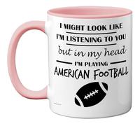 Stuff4 American Football Gifts - in My Head Mug - Funny Gift for American Football Lover Men Women - 11oz Premium Ceramic Dishwasher Safe Pink Handle Mugs Novelty Cup
