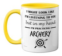 Stuff4 Archery Gifts - in My Head Mug - Funny Gift for Archery Lover Men Women - 11oz Premium Ceramic Dishwasher Safe Yellow Handle Mugs Novelty Cup