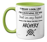 Stuff4 Archery Gifts - in My Head Mug - Funny Gift for Archery Lover Men Women - 11oz Premium Ceramic Dishwasher Safe Green Handle Mugs Novelty Cup