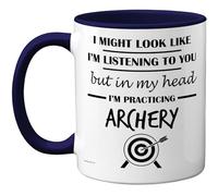 Stuff4 Archery Gifts - in My Head Mug - Funny Gift for Archery Lover Men Women - 11oz Premium Ceramic Dishwasher Safe Navy Blue Handle Mugs Novelty Cup