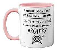 Stuff4 Archery Gifts - in My Head Mug - Funny Gift for Archery Lover Men Women - 11oz Premium Ceramic Dishwasher Safe Pink Handle Mugs Novelty Cup