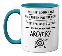 Stuff4 Archery Gifts - in My Head Mug - Funny Gift for Archery Lover Men Women - 11oz Premium Ceramic Dishwasher Safe Light Blue Handle Mugs Novelty Cup