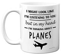 Aviation Gifts - in My Head I'm Thinking About Planes Mug - Funny Spitfire Gifts for Men, Aeroplane Gifts for Pilots, 11oz Ceramic Dishwasher Safe Premium Mugs Novelty Aircraft Cup
