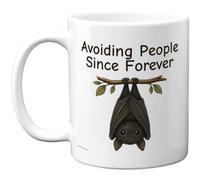 Stuff4 Avoiding People Since Forever Mug, Cute Bat Hanging Upside Down