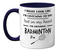 Stuff4 Badminton Gifts - in My Head Mug - Funny Gift for Badminton Lover Men Women - 11oz Premium Ceramic Dishwasher Safe Navy Blue Handle Mugs Novelty Cup