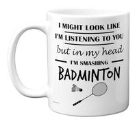 Stuff4 Badminton Gifts - in My Head Mug - Funny Gift for Badminton Lover Men Women - 11oz Premium Ceramic Dishwasher Safe White Handle Mugs Novelty Cup