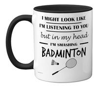 Stuff4 Badminton Gifts - in My Head Mug - Funny Gift for Badminton Lover Men Women - 11oz Premium Ceramic Dishwasher Safe Black Handle Mugs Novelty Cup