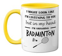 Stuff4 Badminton Gifts - in My Head Mug - Funny Gift for Badminton Lover Men Women - 11oz Premium Ceramic Dishwasher Safe Yellow Handle Mugs Novelty Cup