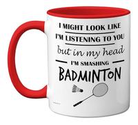 Stuff4 Badminton Gifts - in My Head Mug - Funny Gift for Badminton Lover Men Women - 11oz Premium Ceramic Dishwasher Safe Red Handle Mugs Novelty Cup