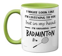 Stuff4 Badminton Gifts - in My Head Mug - Funny Gift for Badminton Lover Men Women - 11oz Premium Ceramic Dishwasher Safe Green Handle Mugs Novelty Cup