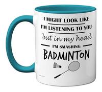 Stuff4 Badminton Gifts - in My Head Mug - Funny Gift for Badminton Lover Men Women - 11oz Premium Ceramic Dishwasher Safe Light Blue Handle Mugs Novelty Cup