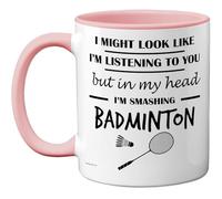 Stuff4 Badminton Gifts - in My Head Mug - Funny Gift for Badminton Lover Men Women - 11oz Premium Ceramic Dishwasher Safe Pink Handle Mugs Novelty Cup