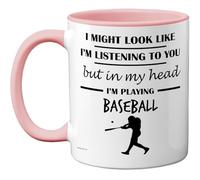 Stuff4 Baseball Gifts - in My Head Mug - Funny Gift for Baseball Lover Men Women - 11oz Premium Ceramic Dishwasher Safe Pink Handle Mugs Novelty Cup