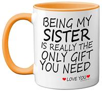 Stuff4 Being My Sister Mug - Sister Gifts from Brother Sister, Perfect for Birthday, Christmas Day, Sister Birthday Gifts, 11oz Ceramic Dishwasher Safe Yellow Coffee Mugs - Made in The UK