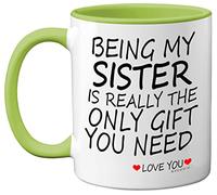 Stuff4 Being My Sister Mug - Sister Gifts from Brother Perfect for Birthday, Christmas Day, Birthday Gifts, 11oz Ceramic Dishwasher Safe Green Coffee Mugs - Made in The UK