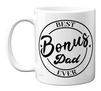 Stuff4 Best Bonus Dad Mug - Bold Black Text with Stars - Appreciation for Step Dad - 11oz Ceramic Gloss Mug