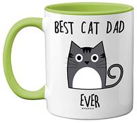 Best Cat Dad Ever Mug, Gifts for Cat Lovers, Cat Dad Gifts, Cute Mugs for Men, Funny Cat Gifts, Dad Coffee Mug, 11oz Ceramic Dishwasher Safe Premium Green Handle Mugs by Stuff4