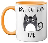 Stuff4 Best Cat Dad Ever Mug, Gifts for Cat Lovers, Dad Gifts, Cute Mugs for Men, Funny Coffee 11oz Ceramic Dishwasher Safe Premium Yellow Handle