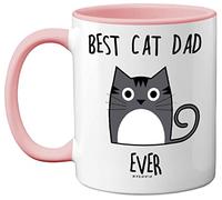 Best Cat Dad Ever Mug, Gifts for Cat Lovers, Cat Dad Gifts, Cute Mugs for Men, Funny Cat Gifts, Dad Coffee Mug, 11oz Ceramic Dishwasher Safe Premium Pink Handle Mugs by Stuff4