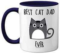 Stuff4 Best Cat Dad Ever Mug, Gifts for Cat Lovers, Dad Gifts, Cute Mugs for Men, Funny Coffee 11oz Ceramic Dishwasher Safe Premium Navy Blue Handle