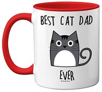 Best Cat Dad Ever Mug, Gifts for Cat Lovers, Cat Dad Gifts, Cute Mugs for Men, Funny Cat Gifts, Dad Coffee Mug, 11oz Ceramic Dishwasher Safe Premium Red Handle Mugs by Stuff4