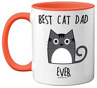 Stuff4 Best Cat Dad Ever Mug, Gifts for Cat Lovers, Cat Dad Gifts, Cute Mugs for Men, Funny Cat Gifts, Dad Coffee Mug, 11oz Ceramic Dishwasher Safe Premium Orange Handle Mugs