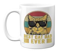 Stuff4 Best Cat Dad Mug - Cool Cat Sunglasses Design - Humorous Gift for Father's Day - 11oz Ceramic Gloss Mug