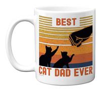 Stuff4 Best Cat Dad Mug - Playful Cat Silhouette Design in Orange and Black - Fun Gift for Lovers - 11oz Ceramic Gloss Mug