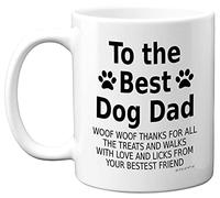 Best Dog Dad Gifts - Fathers Day Gift From Dog Mug, Funny Coffee Mug Cup, Woof Thanks, Dog Gifts for Men, Christmas, Birthday Present, 11oz Ceramic Dishwasher Microwave Safe Tea Mugs - Made in UK
