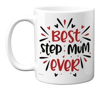 Stuff4 Best Step Mum Mug - Bold Slogan with Hearts and Stars - Thoughtful Appreciation Gift - 11oz Ceramic Gloss Mug