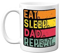 Fathers Day Mug Gifts for Men Women Him Her - Eat, Sleep, Dad, Repeat - Funny Happy Birthday Present Gift for Father Daddy Lovers, 11oz Ceramic Dishwasher Safe Premium Mugs
