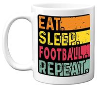 Birthday Mug Gifts for Men Women Him Her - Eat, Sleep, Football, Repeat - Funny Happy Birthday Present Gift for Sport Footie Lovers, 11oz Ceramic Dishwasher Safe Premium Mugs