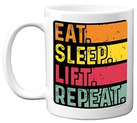 Birthday Mug Gifts for Men Women Him Her - Eat, Sleep, Lift, Repeat - Funny Happy Birthday Present Gift for Workout Weight Training Lovers, 11oz Ceramic Dishwasher Safe Premium Mugs