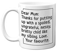 Stuff4 Birthday Mugs for Mum - Dear Mum Mug - Birthday Present, Thanks for Putting Up with My Sibling, Funny Gifts Mother's Day Coffee Mug, Christmas Day Made in The UK