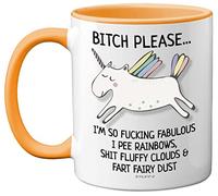 Bitch Please I'm So Fabulous Unicorn Mug, 11oz Ceramic Yellow Handle Mugs, Funny Gifts for Women, Birthday Present, Tea Sets for Adults, Unicorn Gifts, Christmas, for Your Best Friend