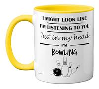 Stuff4 Bowling Gifts - in My Head Mug - Funny Gift for Bowling Lover Men Women - 11oz Premium Ceramic Dishwasher Safe Yellow Handle Mugs Novelty Cup