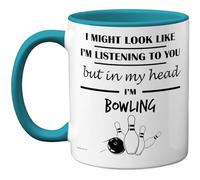 Stuff4 Bowling Gifts - in My Head Mug - Funny Gift for Bowling Lover Men Women - 11oz Premium Ceramic Dishwasher Safe Light Blue Handle Mugs Novelty Cup