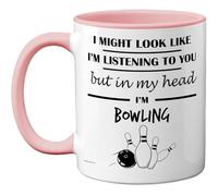 Stuff4 Bowling Gifts - in My Head Mug - Funny Gift for Bowling Lover Men Women - 11oz Premium Ceramic Dishwasher Safe Pink Handle Mugs Novelty Cup