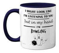 Stuff4 Bowling Gifts - in My Head Mug - Funny Gift for Bowling Lover Men Women - 11oz Premium Ceramic Dishwasher Safe Navy Blue Handle Mugs Novelty Cup